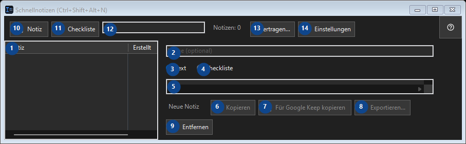 Schnellnotizen (Ctrl+Shift+Alt+N)