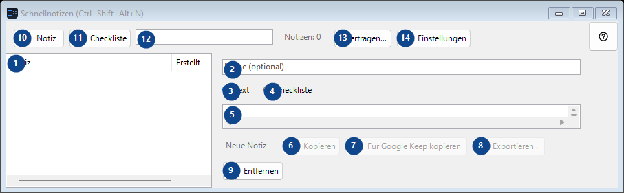 Schnellnotizen (Ctrl+Shift+Alt+N)