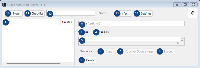Quick notes (Ctrl+Shift+Alt+N)