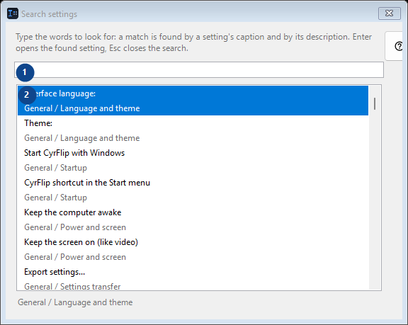 Search settings