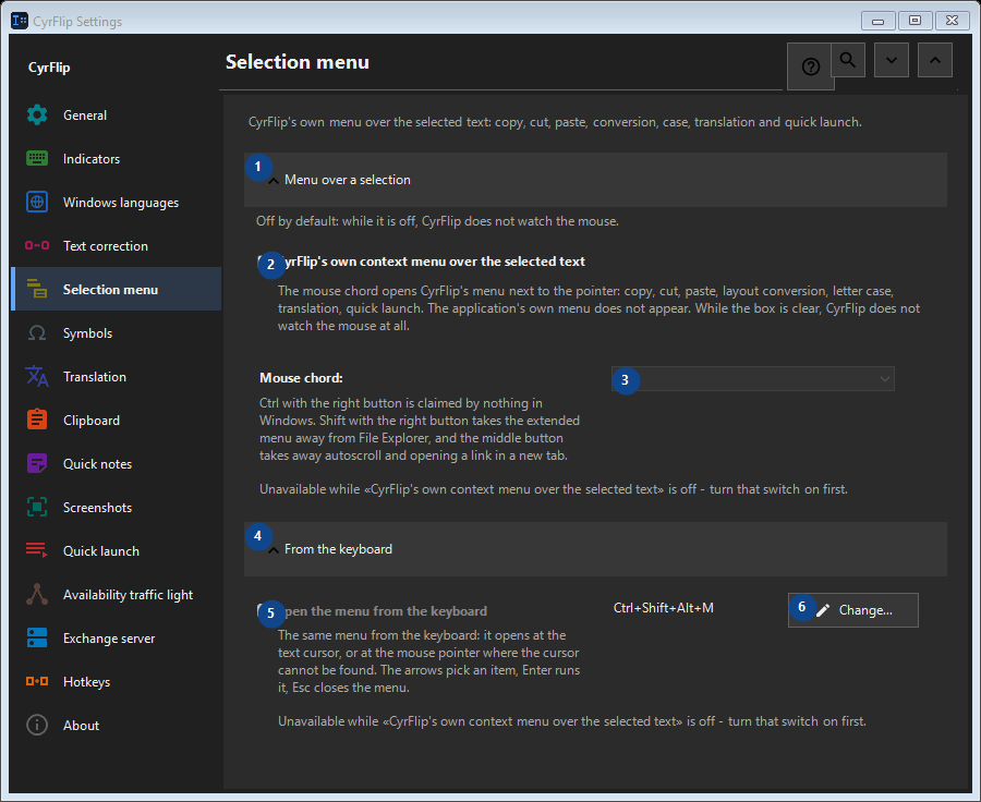 Selection menu