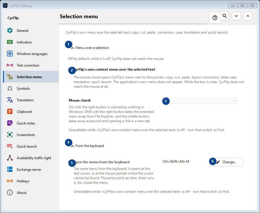 Selection menu