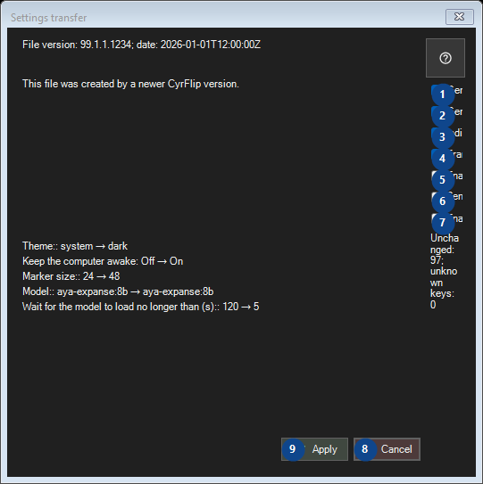 Settings transfer