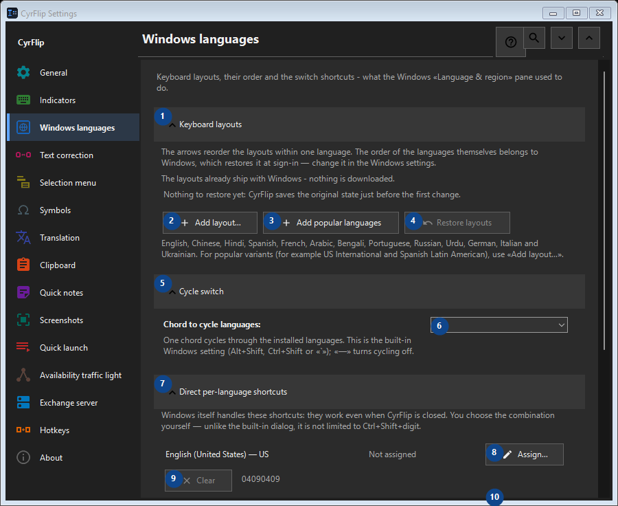 Windows languages