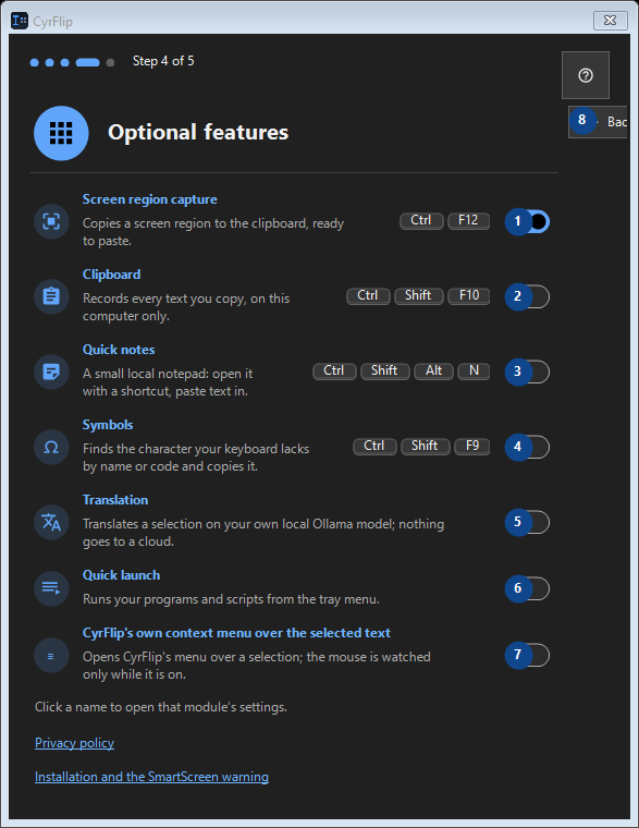 Optional features