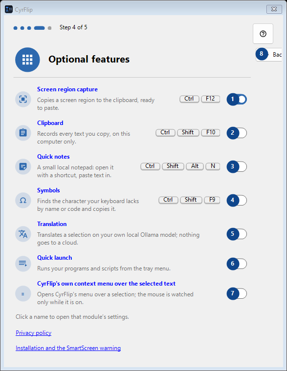 Optional features