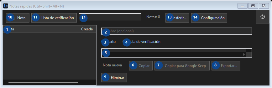 Notas rápidas (Ctrl+Shift+Alt+N)