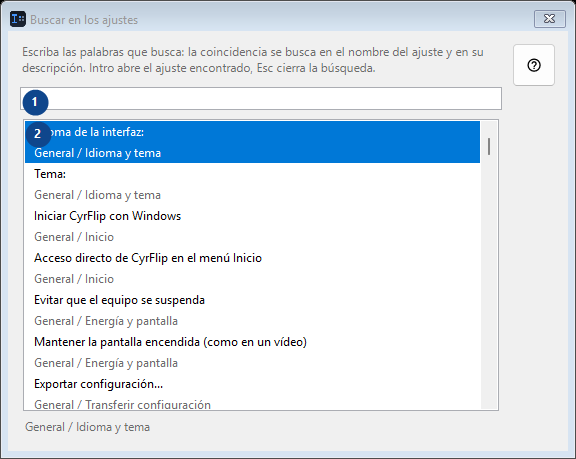 Buscar en los ajustes