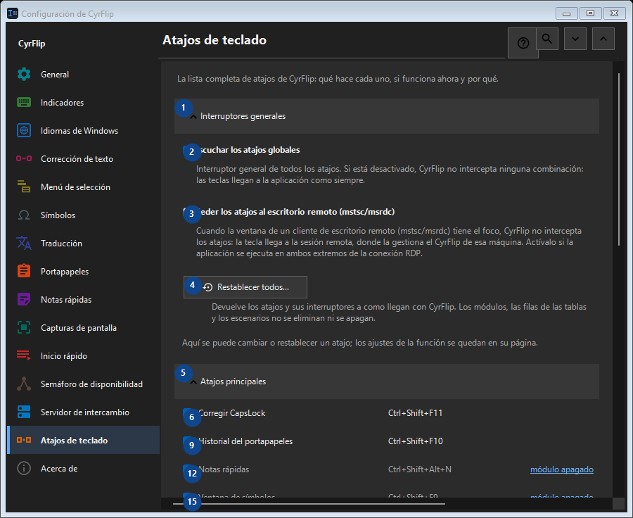 Atajos de teclado