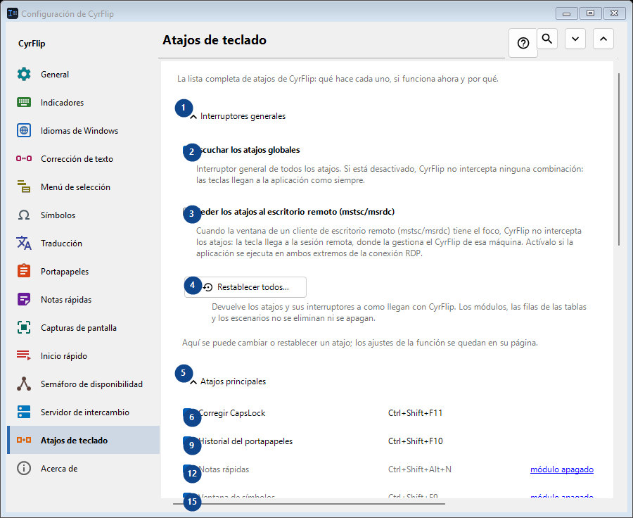 Atajos de teclado