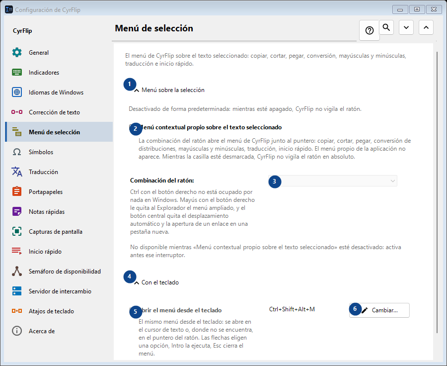 Menú de selección
