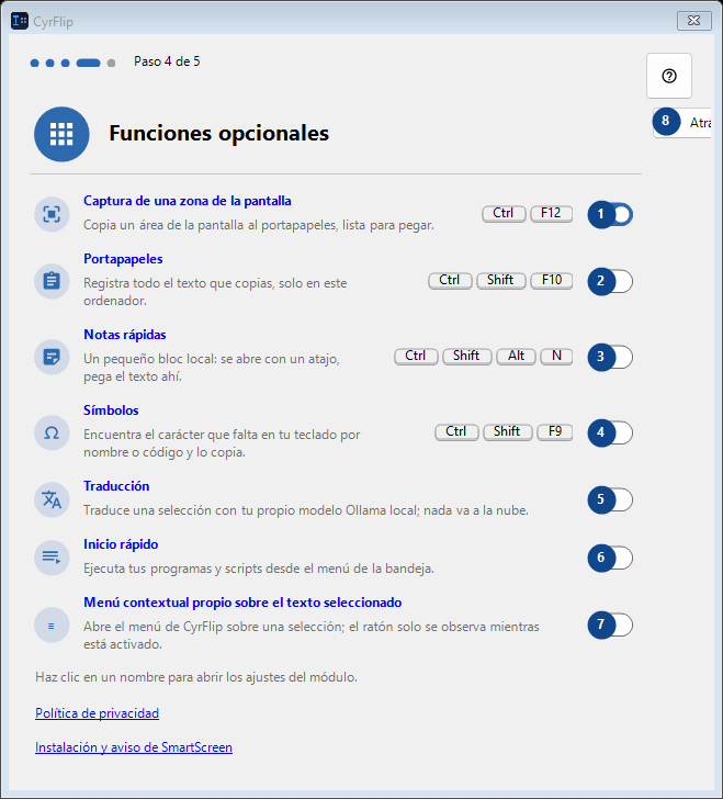 Funciones opcionales
