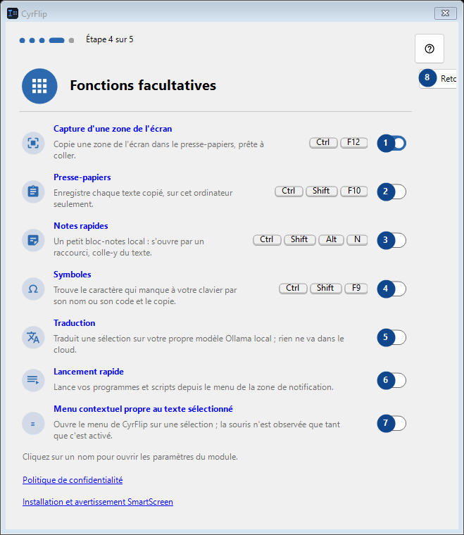 Fonctions facultatives