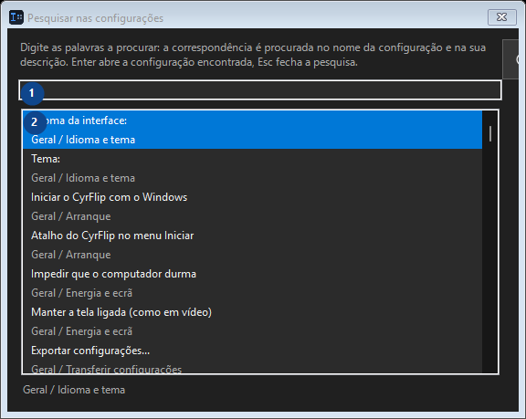 Pesquisar nas configurações