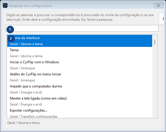 Pesquisar nas configurações