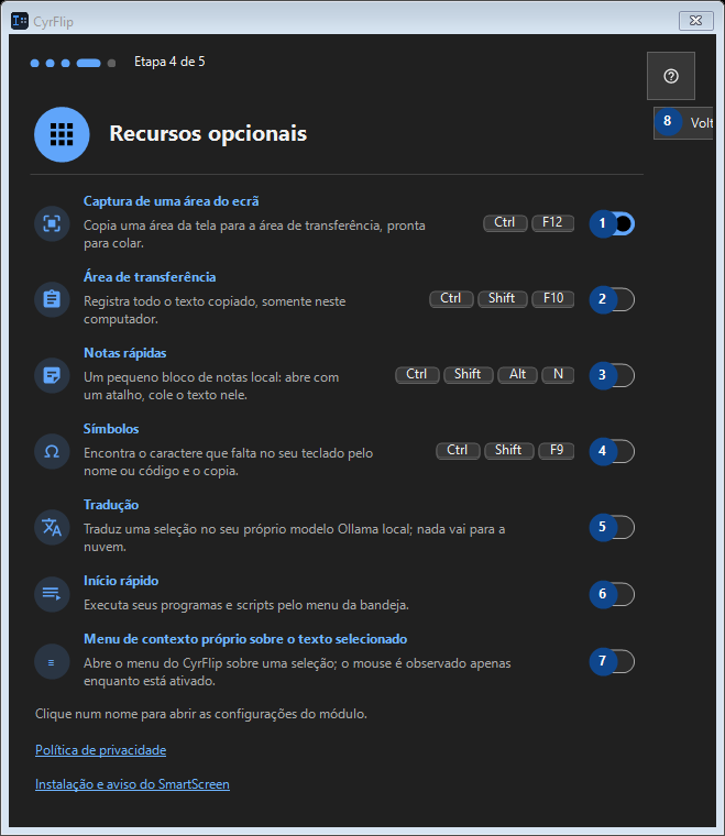 Recursos opcionais