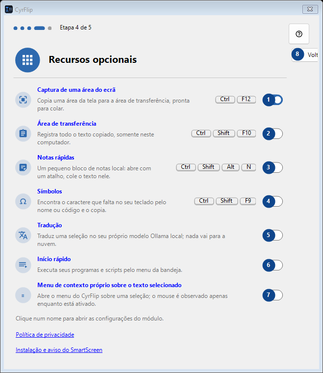 Recursos opcionais