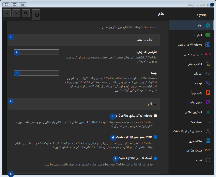 CyrFlip کی ترتیبات