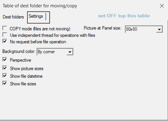 Settings tab