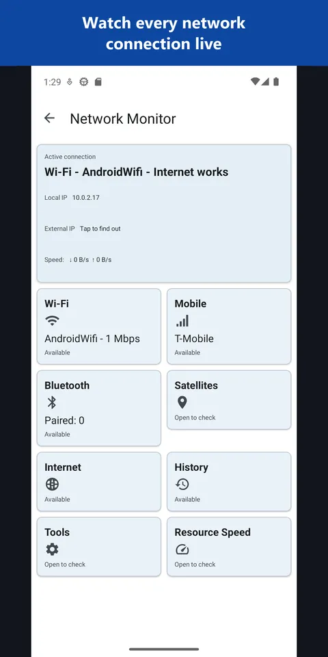 The network monitor listing every live connection of the device
