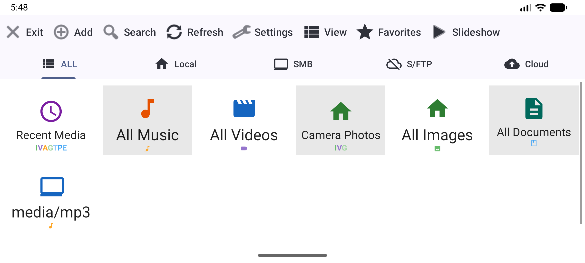 FastMediaSorter main screen - All Music virtual resource card visible