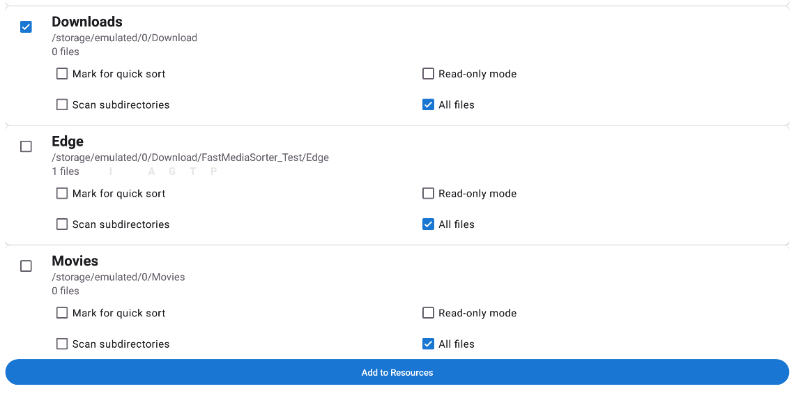 FastMediaSorter main screen - Downloads resource card added, Local badge visible