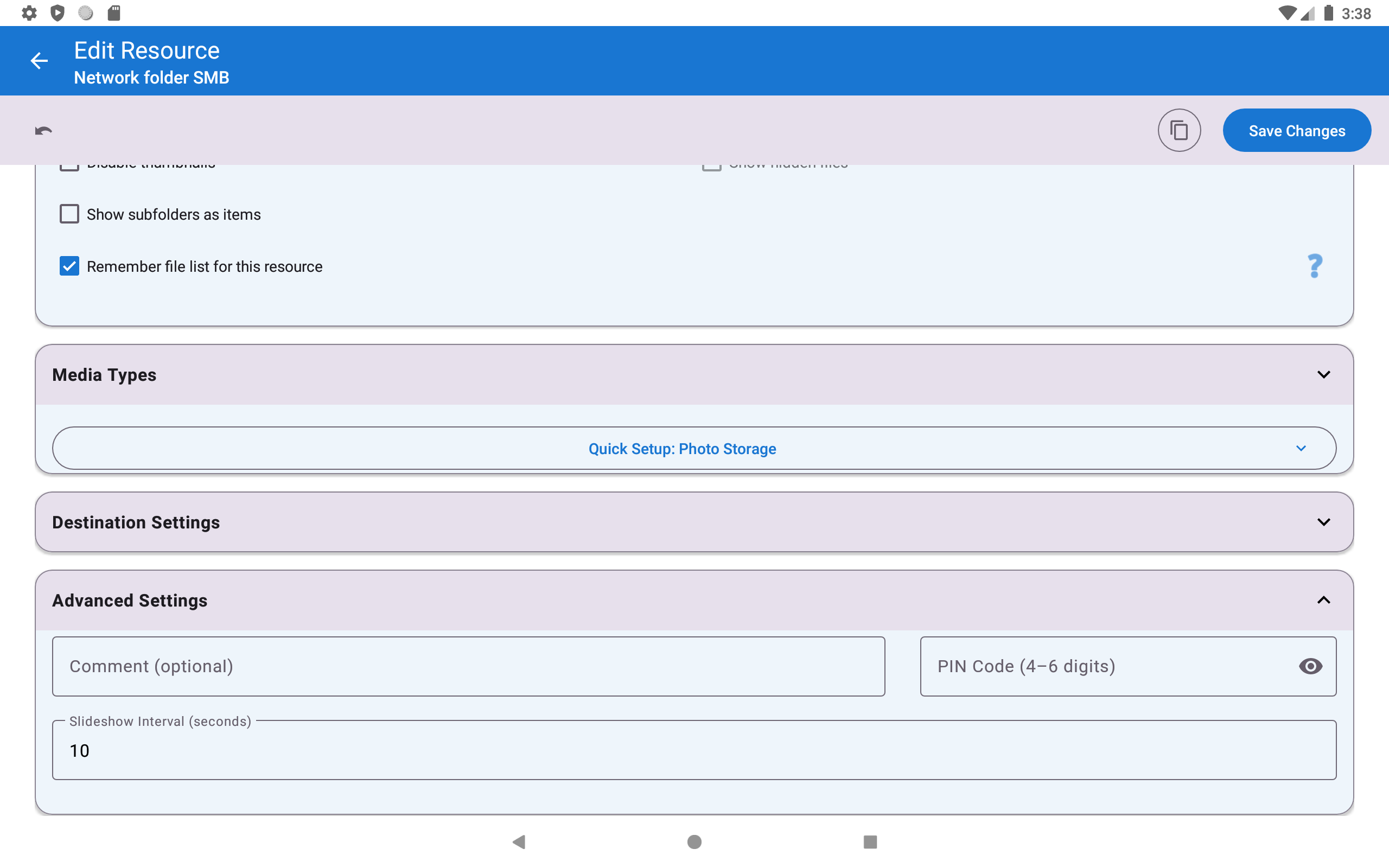Edit Resource - Slideshow Interval and Include Subfolders settings