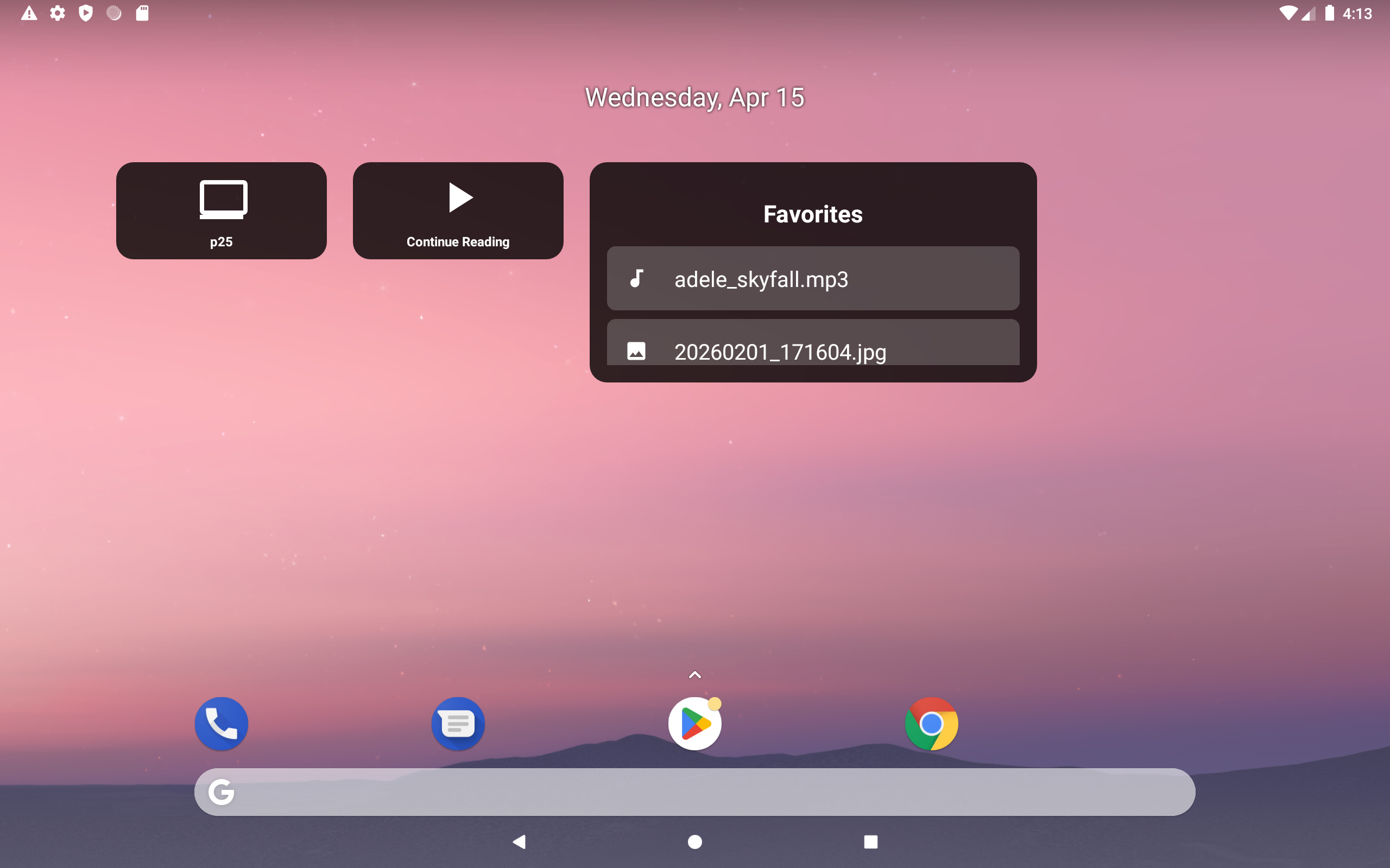 Android home screen with FastMediaSorter resource shortcut widgets placed