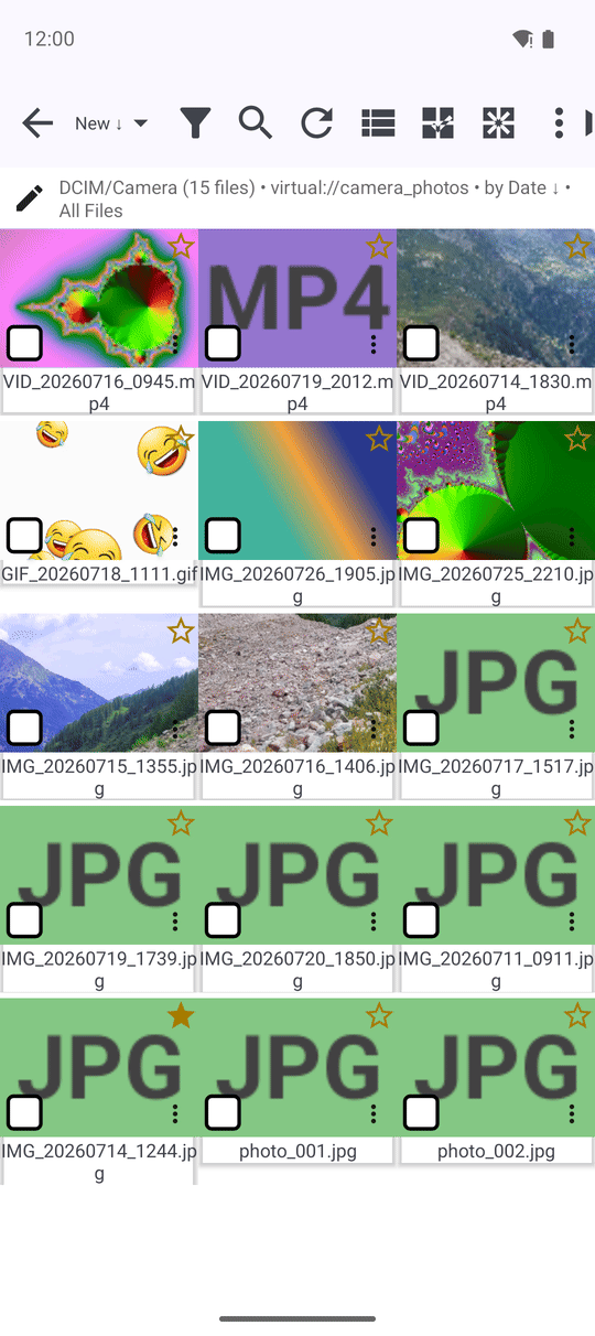 A grid of file thumbnails partway through loading, some tiles showing pictures and others still placeholders