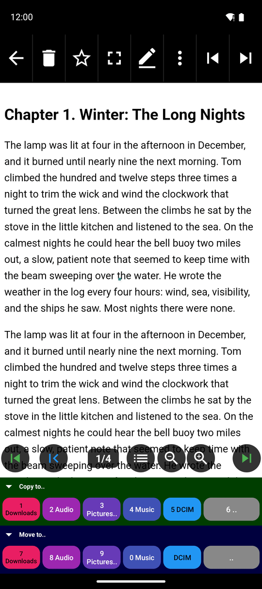 A chapter of an EPUB book open in the reader with the previous and next chapter buttons at the bottom