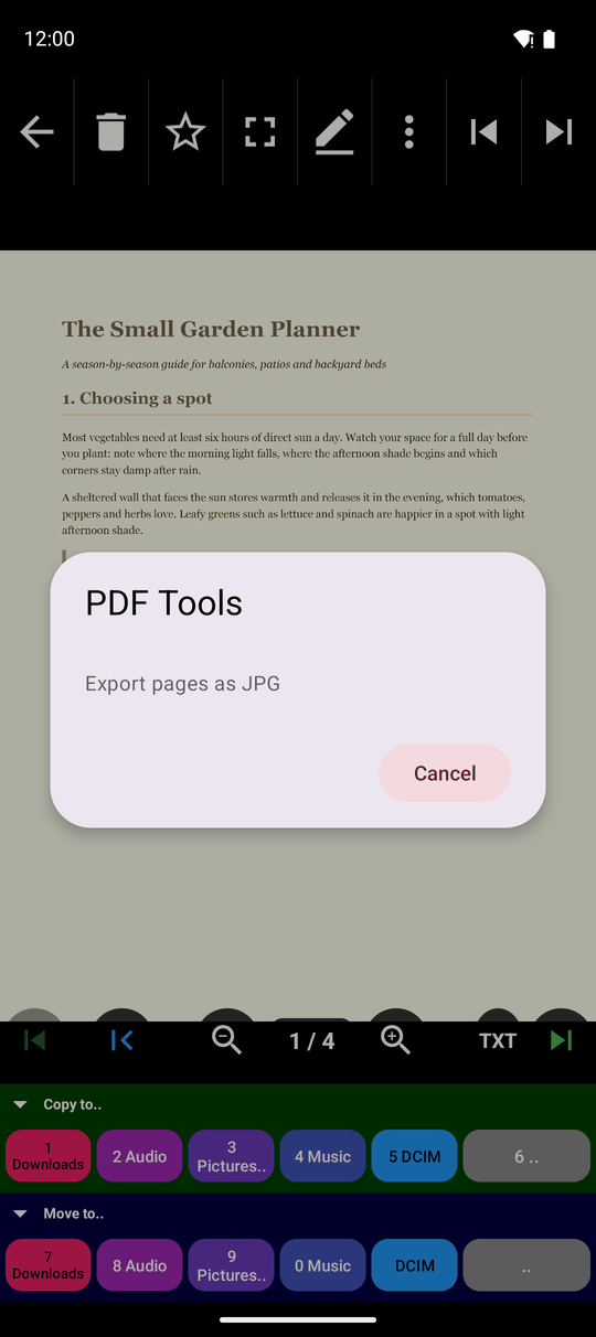 Окно Инструменты PDF с пунктом Экспорт страниц в JPG поверх просмотрщика PDF
