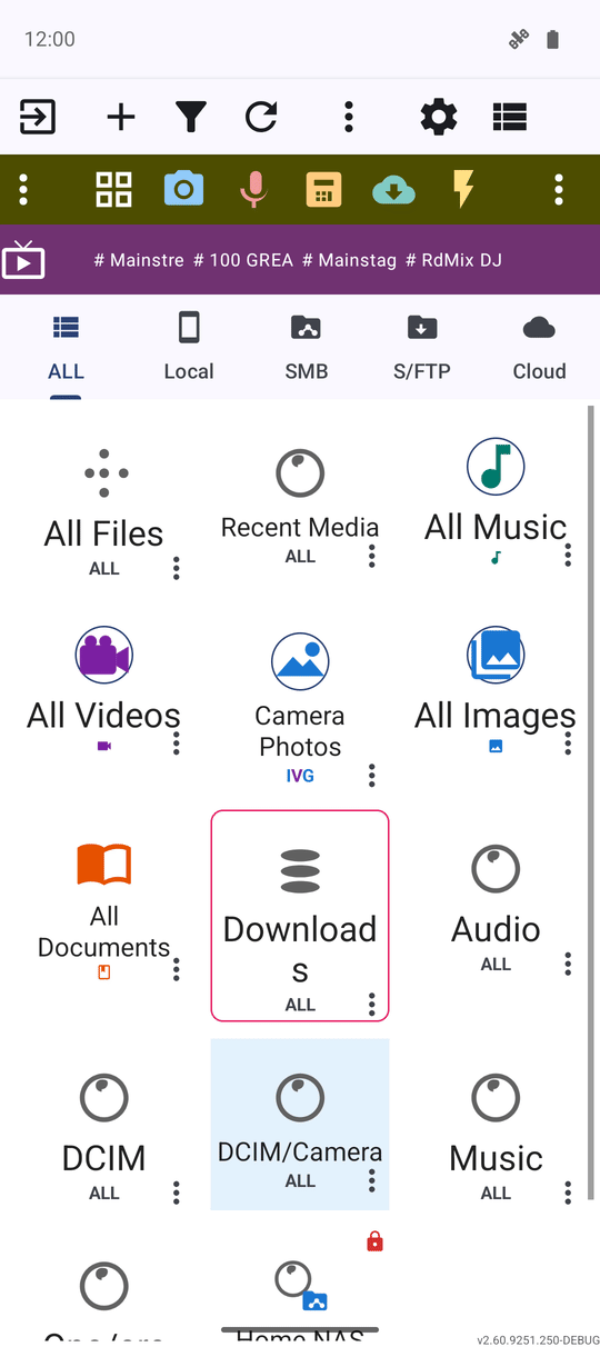 The main screen with the programs panel and streams panel both shown above the resource list