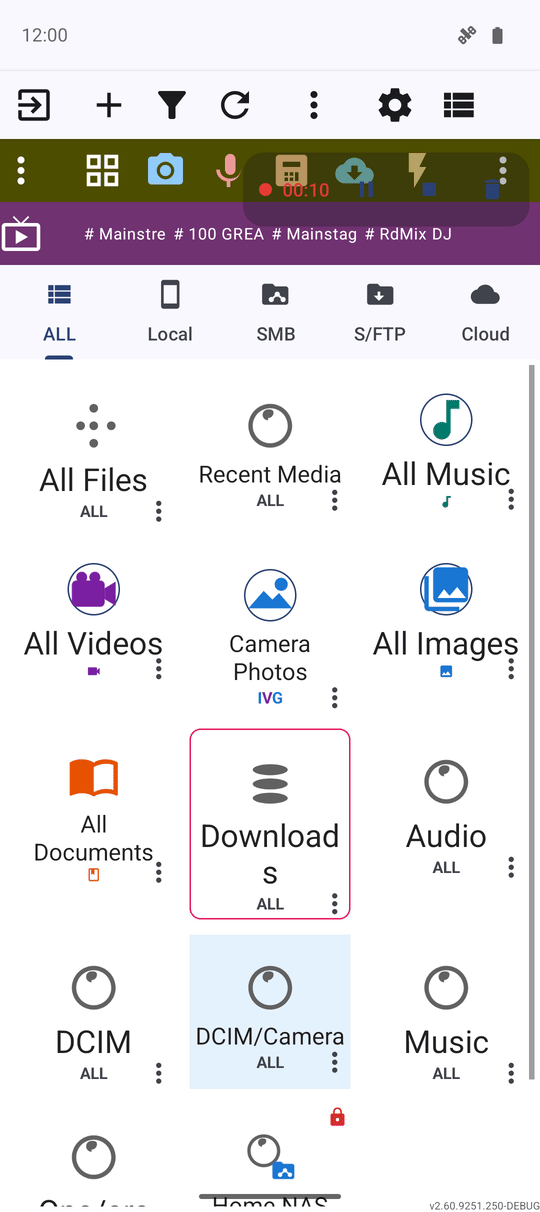 The recording indicator pill in the corner of the main screen showing a running timer and stop button
