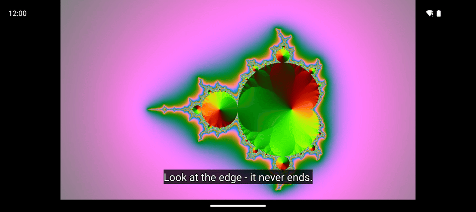A video in the player with large subtitles shown at the bottom of the picture