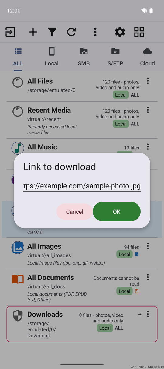 The Link to download box filled in with a link taken from the clipboard