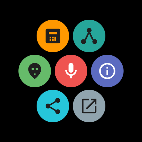 The Programs tile on a round watch, a grid of program icons with the More cell last