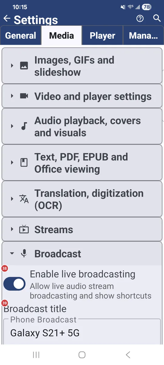 Settings: Media