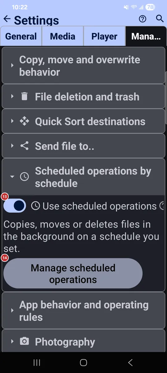 Settings: Management