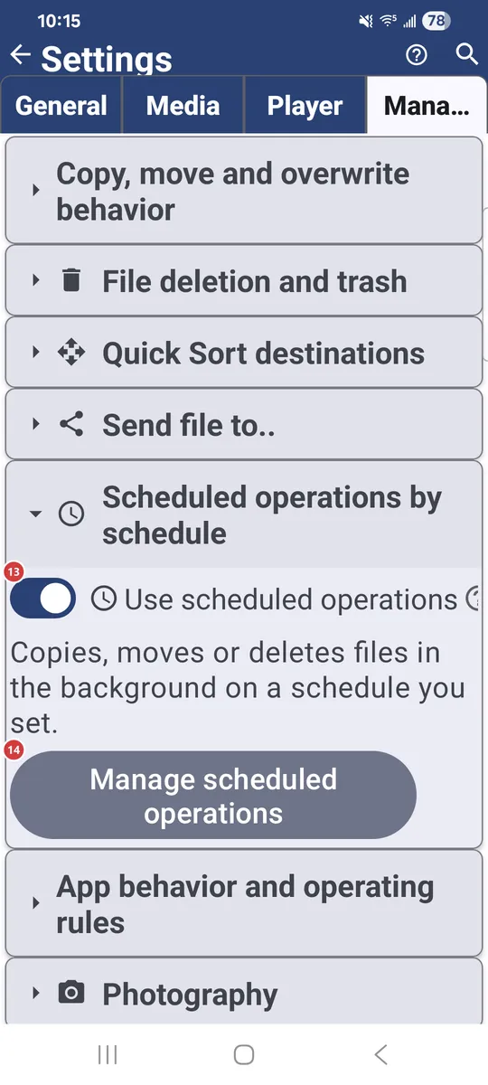 Settings: Management