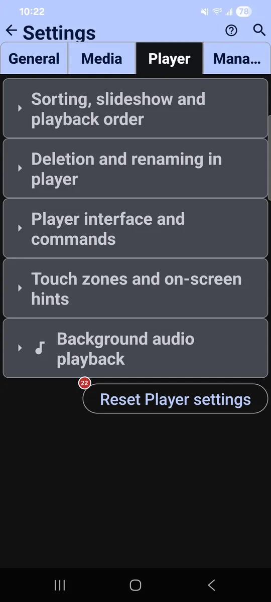 Settings: Player