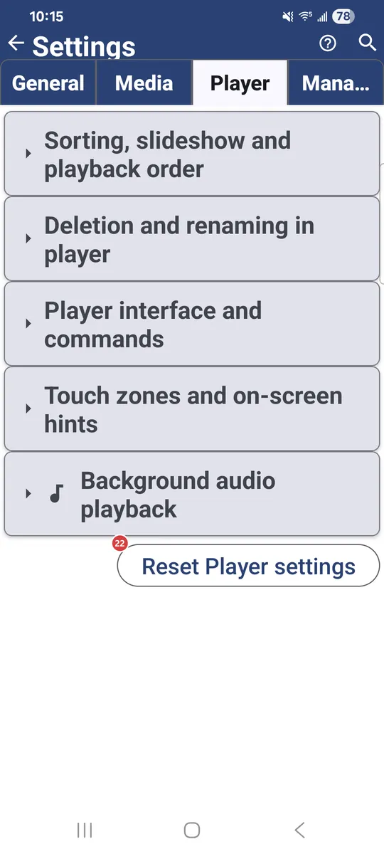 Settings: Player