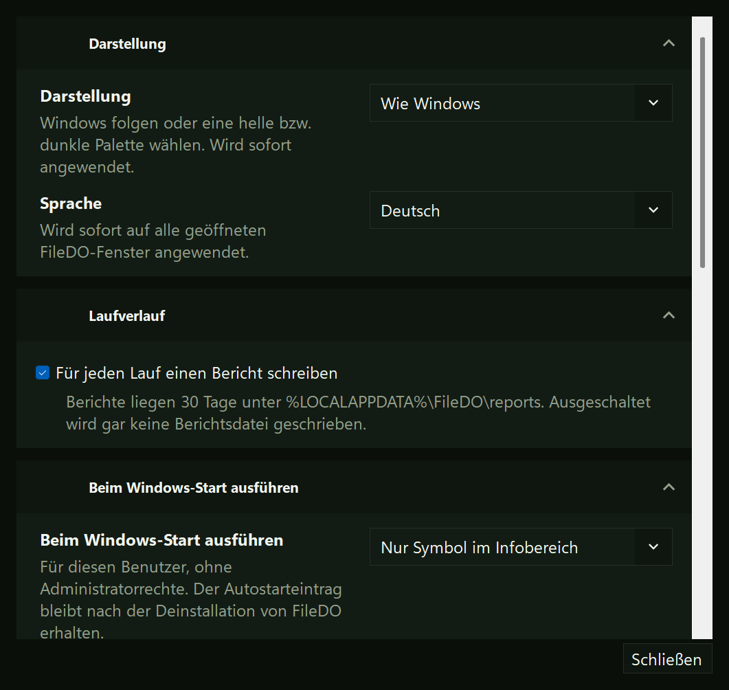 Gemeinsame FileDO-Einstellungen im Dialog der Datenträgerverwaltung