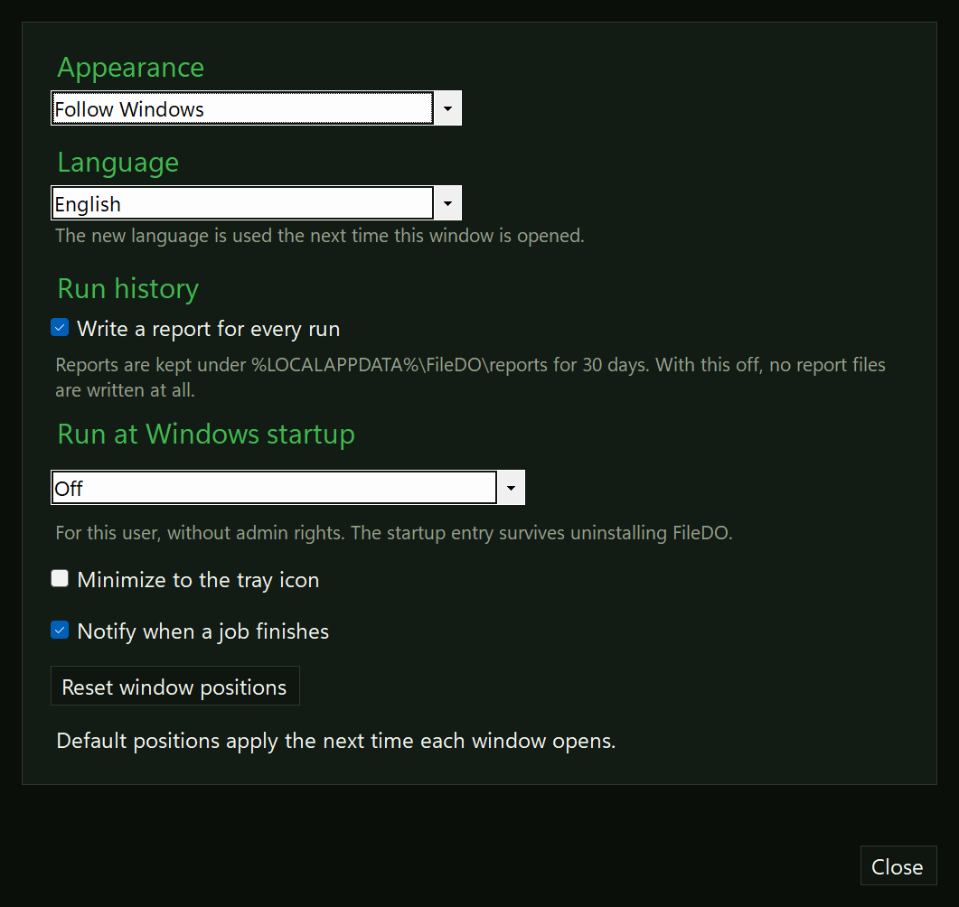 Shared FileDO settings in the Disk Manager dialog